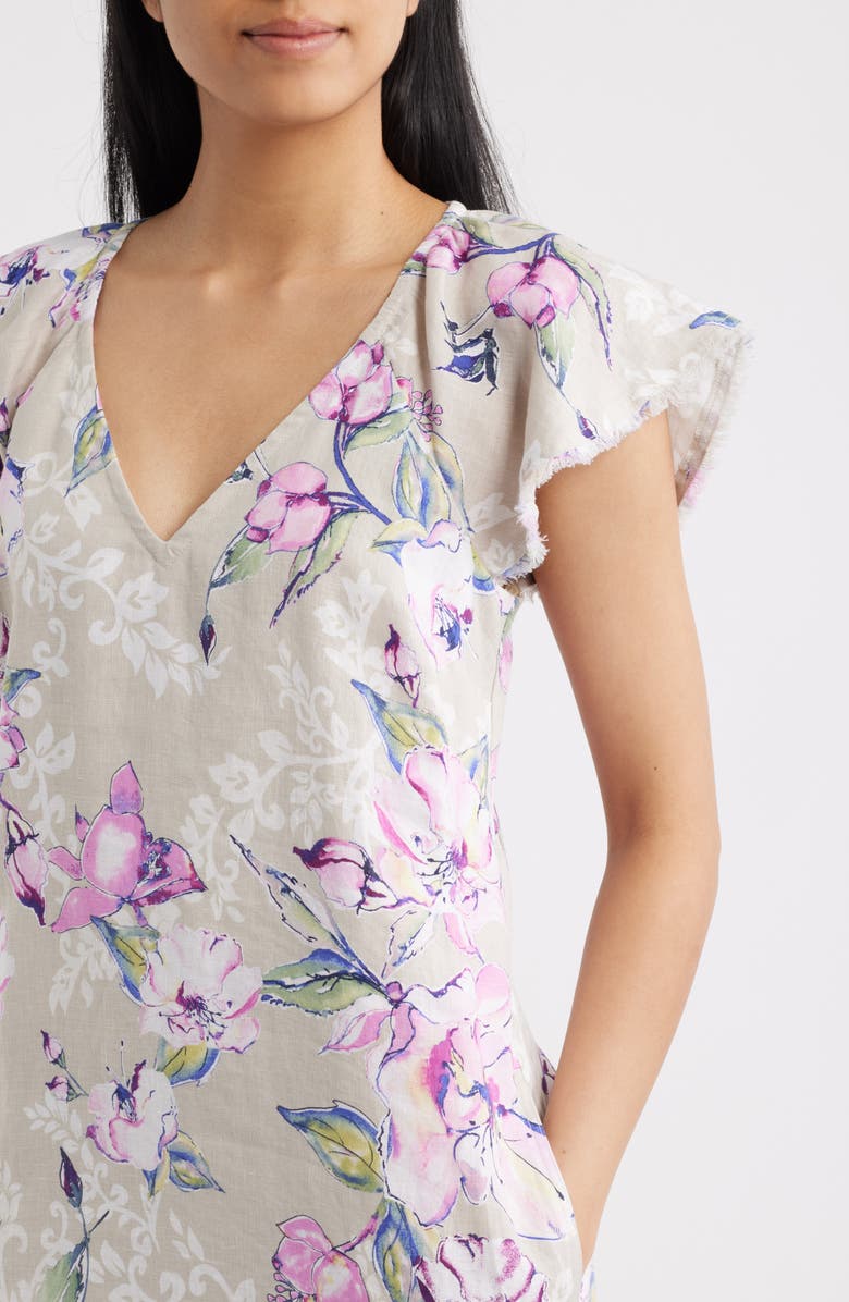 Tommy Bahama Floral Gardens Flutter Sleeve Linen Minidress, Alternate, color, Pure Khaki