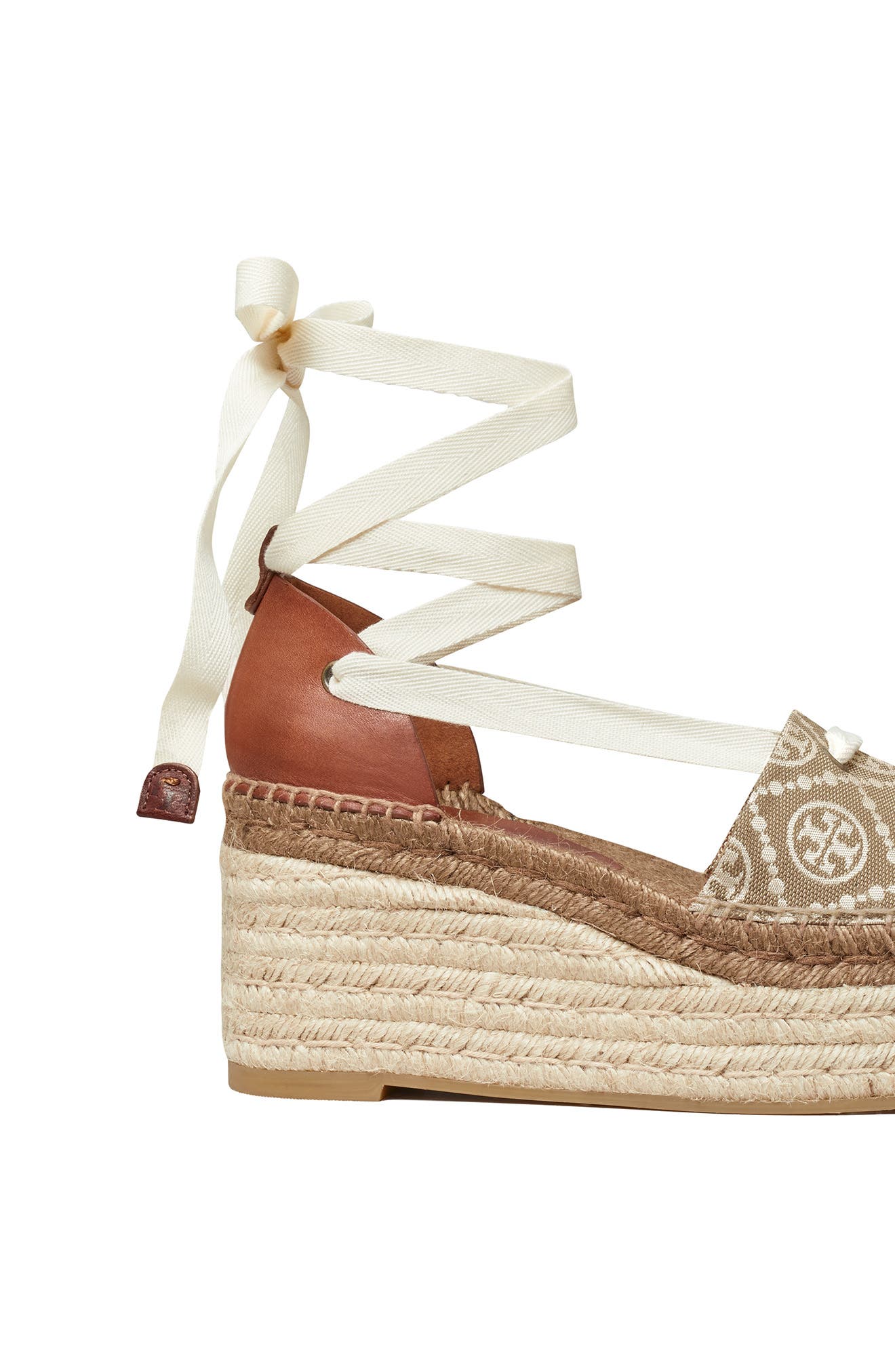 Tory Burch T Monogram Ankle Tie Espadrille Platform Wedge, Alternate, color, 