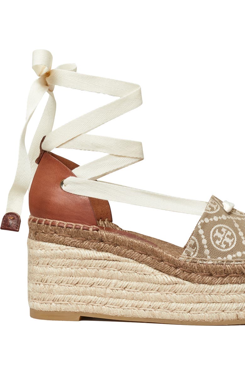 Tory Burch T Monogram Ankle Tie Espadrille Platform Wedge, Alternate, color,