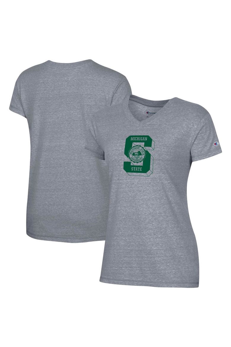Women's Champion Gray Michigan State Spartans Vault Logo V-Neck T-Shirt, Alternate, color, Heather Gray