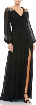 Mac Duggal Embellished Shoulder Blouson Sleeve Evening Gown