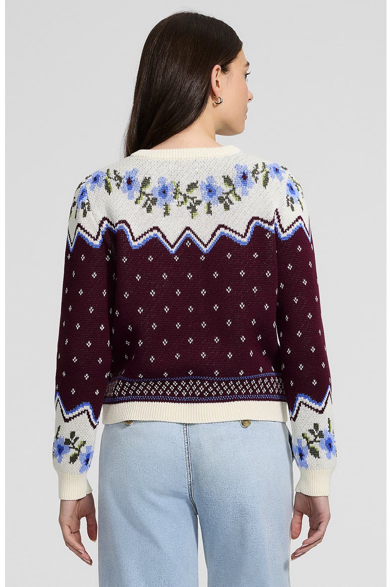 Drifter Cable Cardigan Sweater, Alternate, color, Burgundy Floral Fairisle