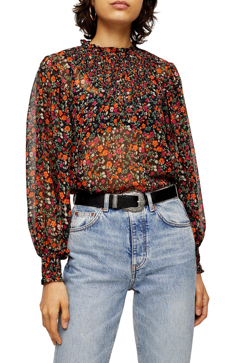 Topshop Ditsy Floral Print Blouse, Main, color, 