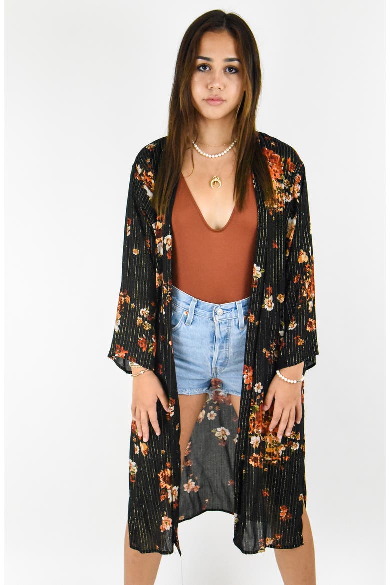 Open Front Caftan Duster, Alternate, color, BLK/ FLORAL
