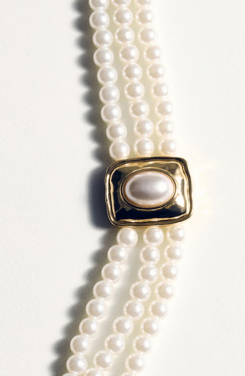 MANGO Faux Pearl Triple Strand Necklace, Alternate, color, 