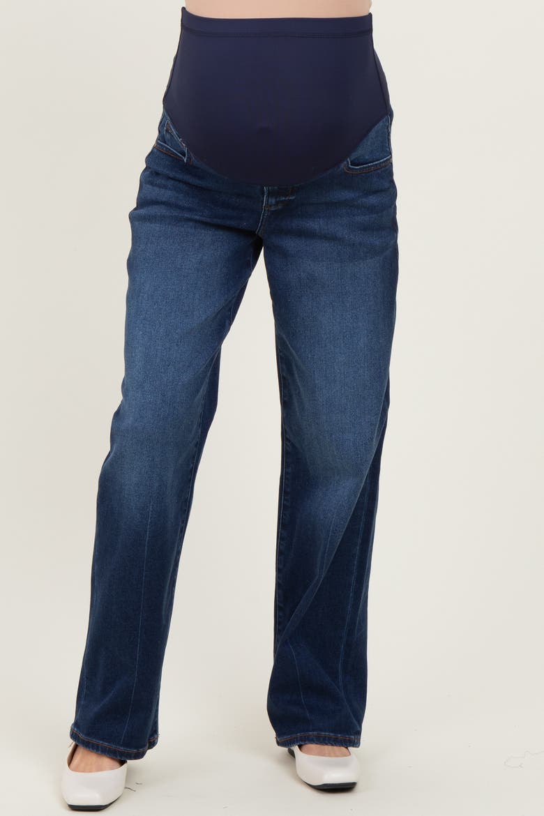 Dark Wash Boyfriend Fit Maternity Jeans, Alternate, color, Navy Blue