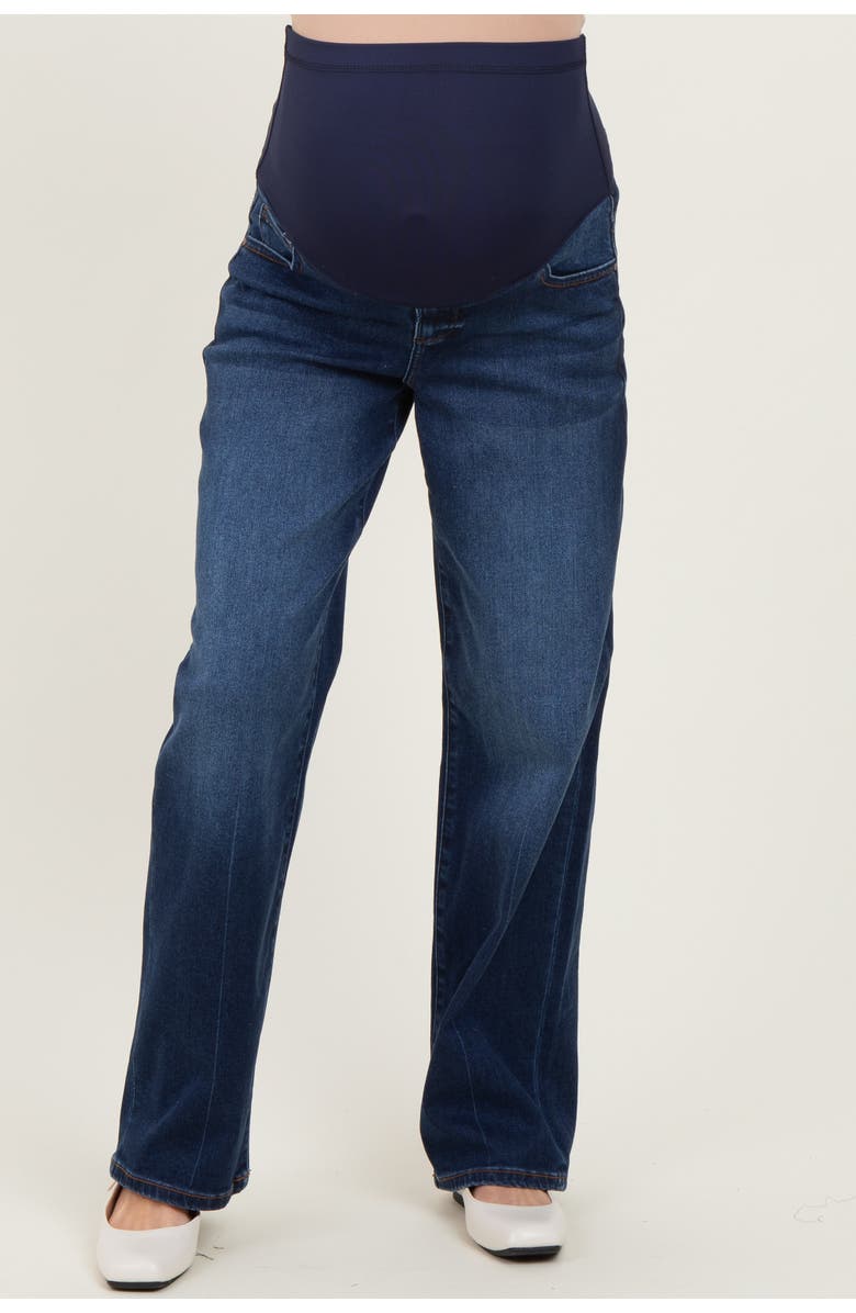 PinkBlush Dark Wash Boyfriend Fit Maternity Jeans, Alternate, color, Navy Blue