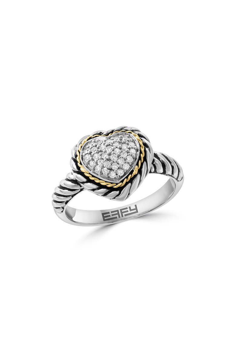 EFFY Two-Tone Pavé Diamond Heart Ring, Main, color, Yellow/Silver
