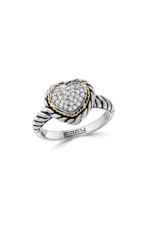 Two-Tone Pavé Diamond Heart Ring