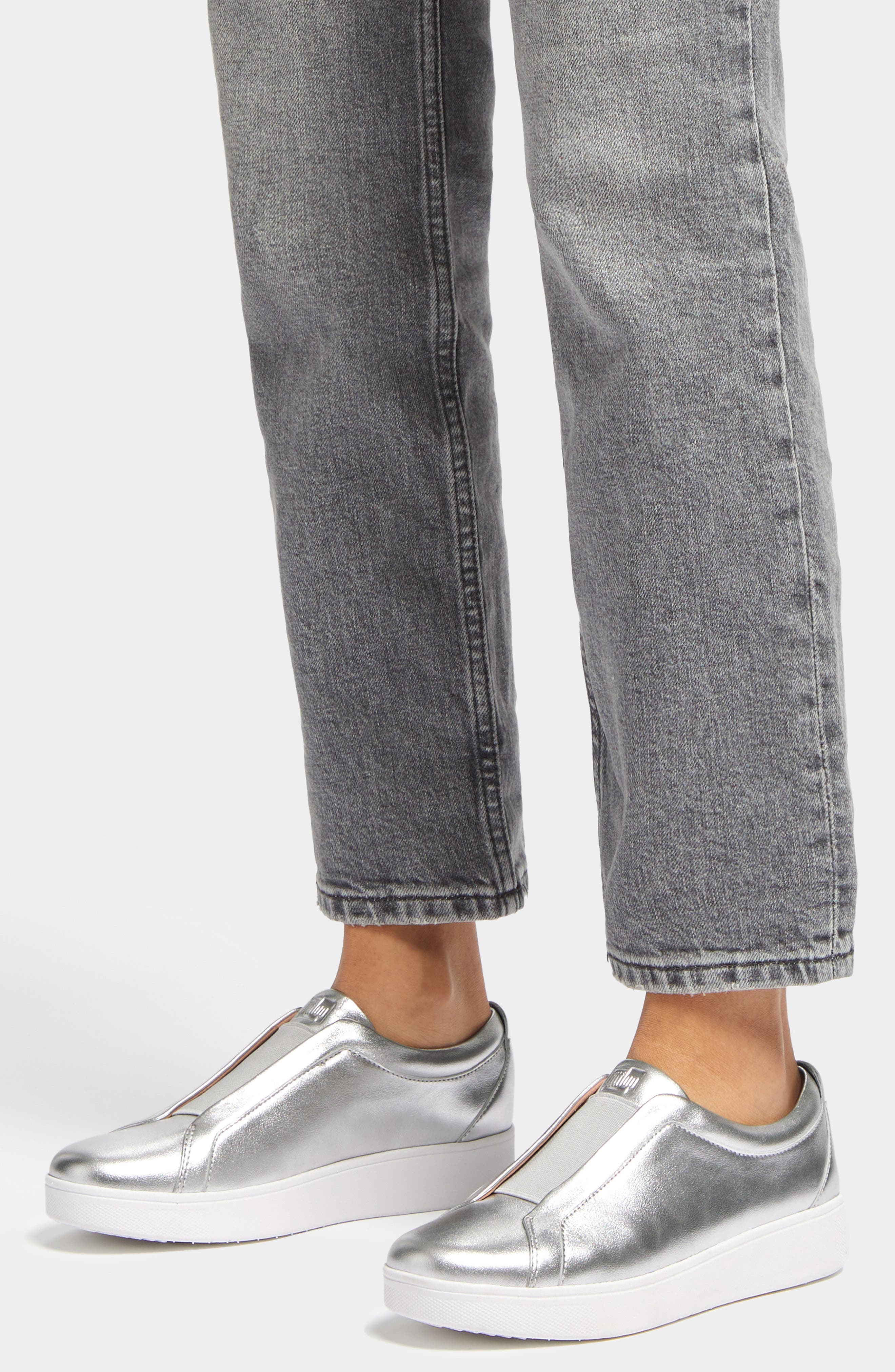 FitFlop Rally Metallic Slip-On Sneaker, Alternate, color, Silver