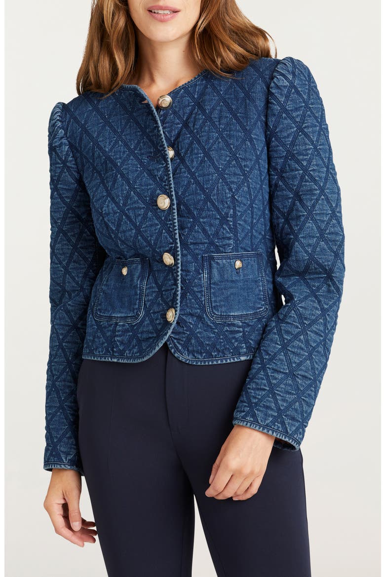 Gretchen Quilted Denim Jacket, Main, color, MEDIUM WASH
