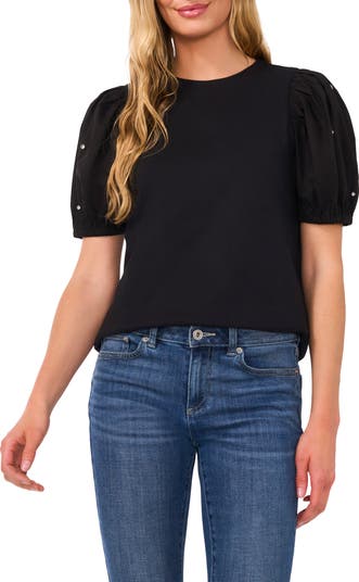 売れ筋商品|||セセ カットソー トップス レディース CeCe Women's Embellished Puff-Sleeve Shirt New Ivory CeCe Women's Rhinestone Embellished Puff Sleeve Knit Top