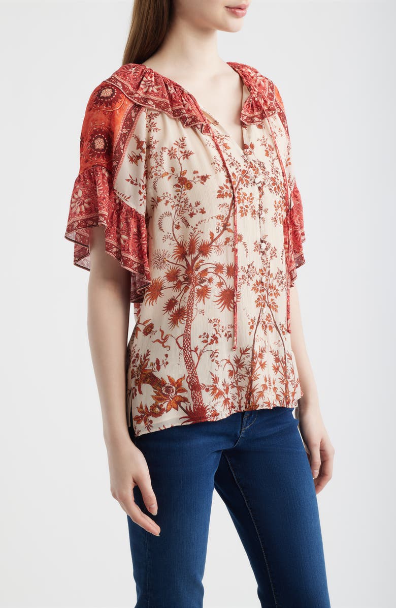 KOBI HALPERIN Verity Floral Print Flutter Sleeve Top, Alternate, color,