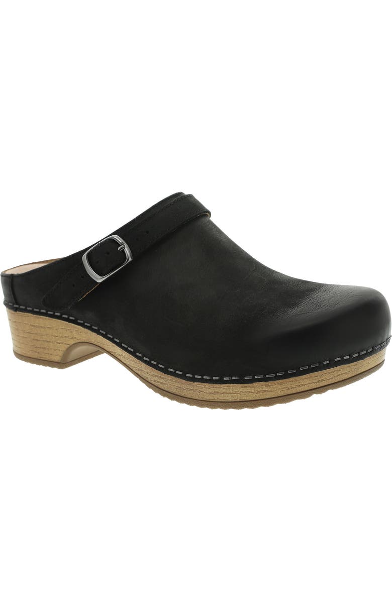 Dansko Berry Clog, Main, color, Black Burnished Nubuck Leather