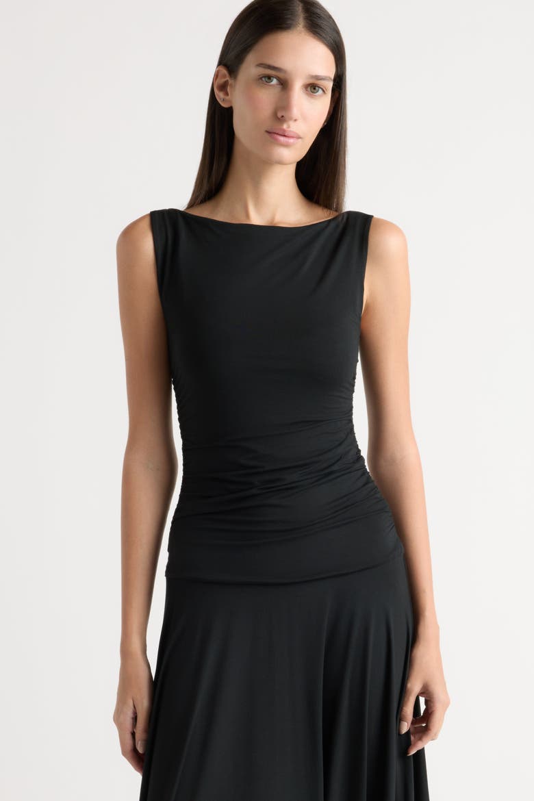 Tamsin Ruched Drop-Waist Maxi Dress, Alternate, color, Black