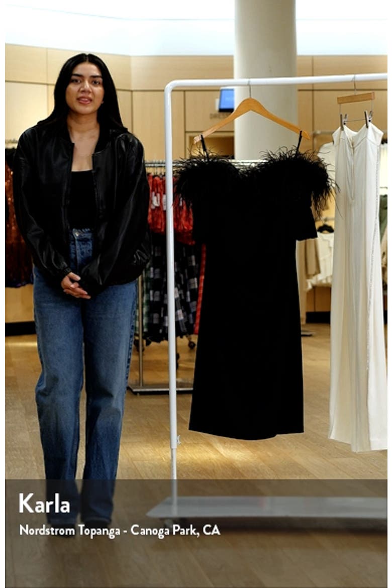 Feather Trim Off the Shoulder Cocktail Dress video