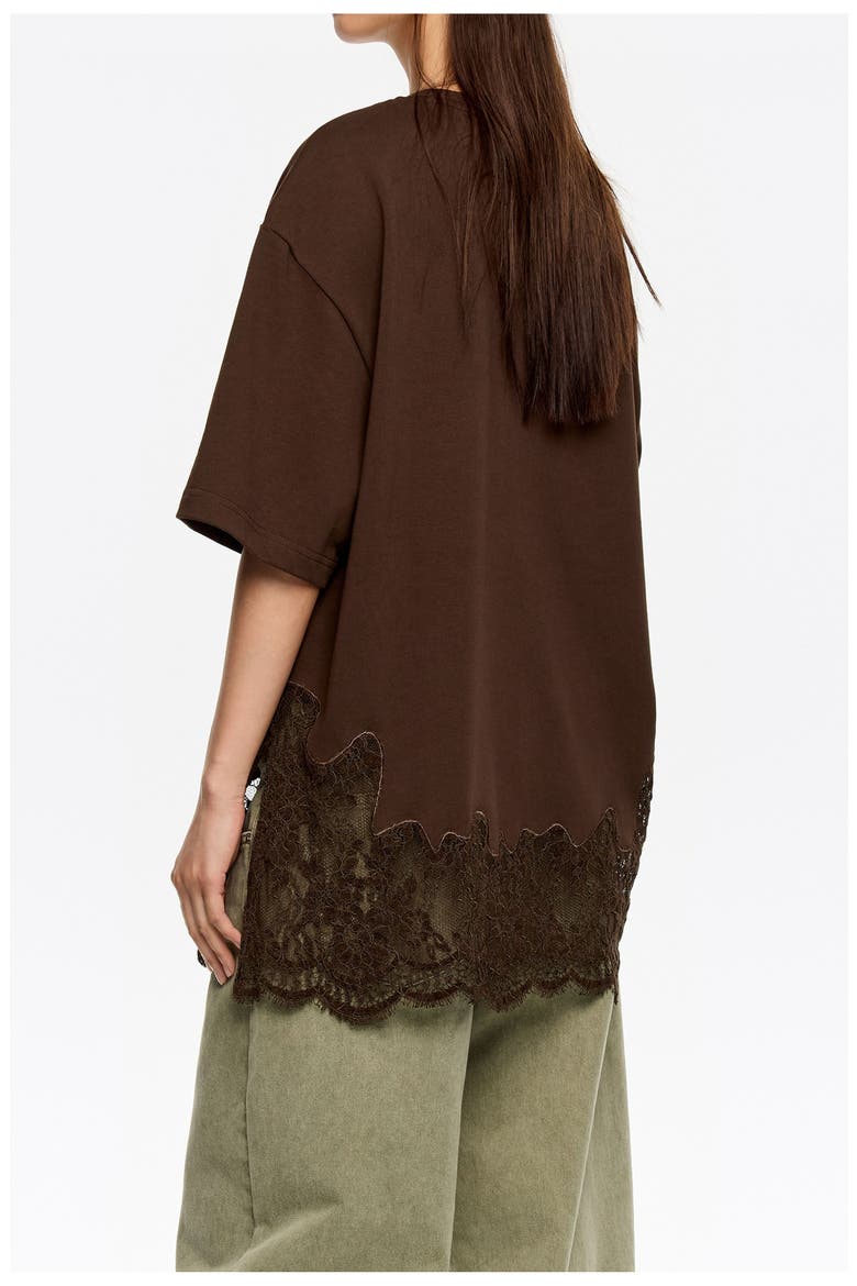Oversize Lace T-Shirt, Alternate, color, DARK BROWN