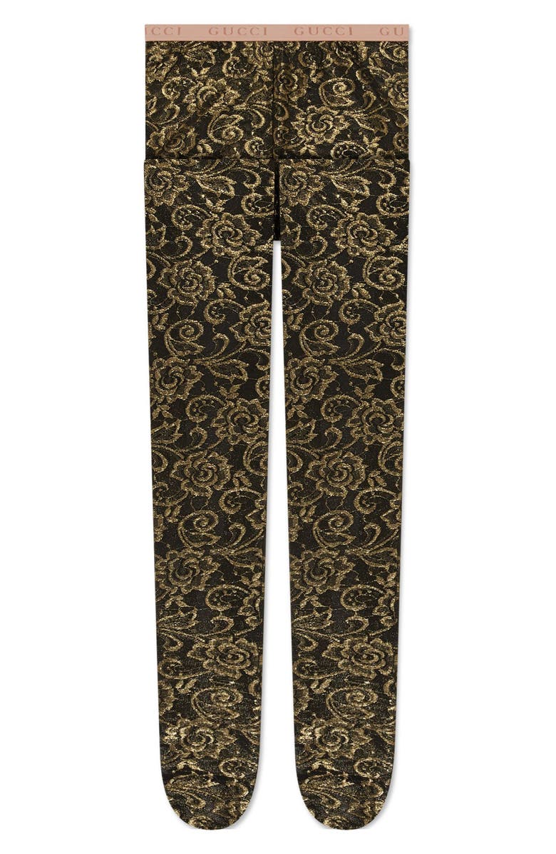 Gucci Floral Metallic Tights, Alternate, color,
