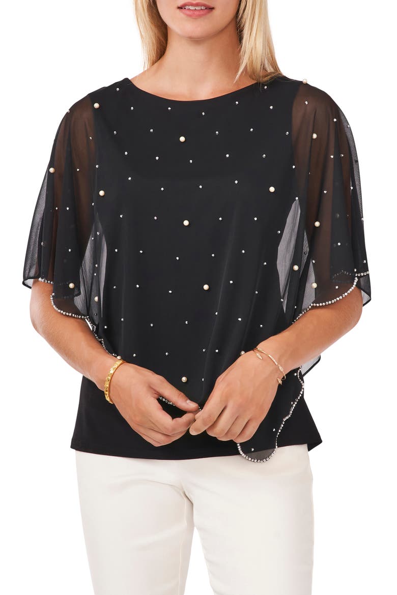 Beaded Overlay Jersey Top, Main, color, BLACK