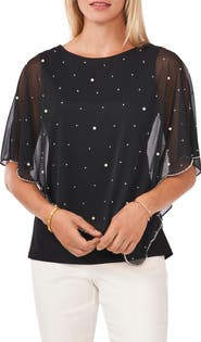 Chaus Beaded Overlay Jersey Top