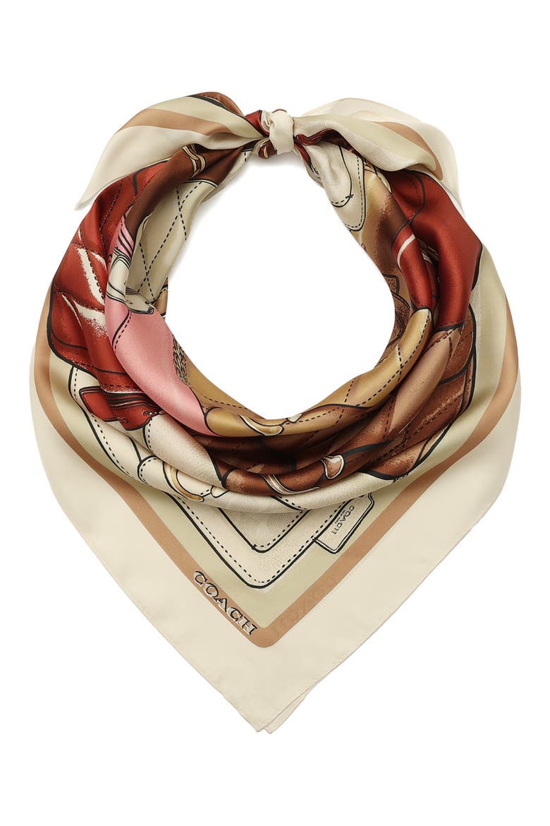 Stacked Tabby Print Silk Square Scarf, Alternate, color, OFF WHITE/ MULTI