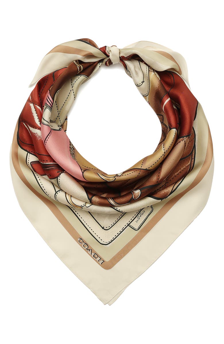 COACH Stacked Tabby Print Silk Square Scarf, Alternate, color, Off White/ Multi