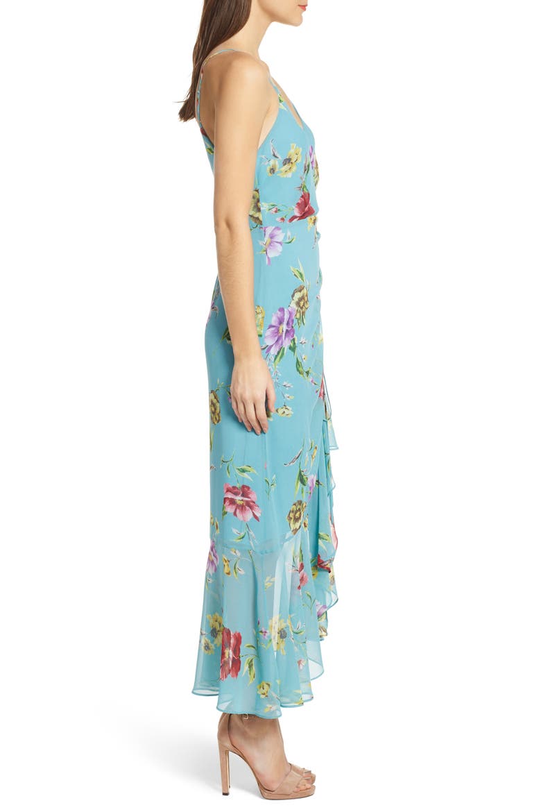 Floral Ruched Front Maxi Dress, Alternate, color, TEAL FLORAL