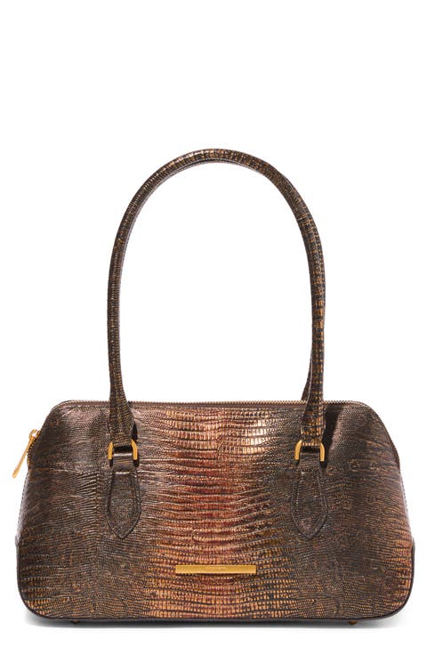Jennifer Croc Embossed Leather Shoulder Bag