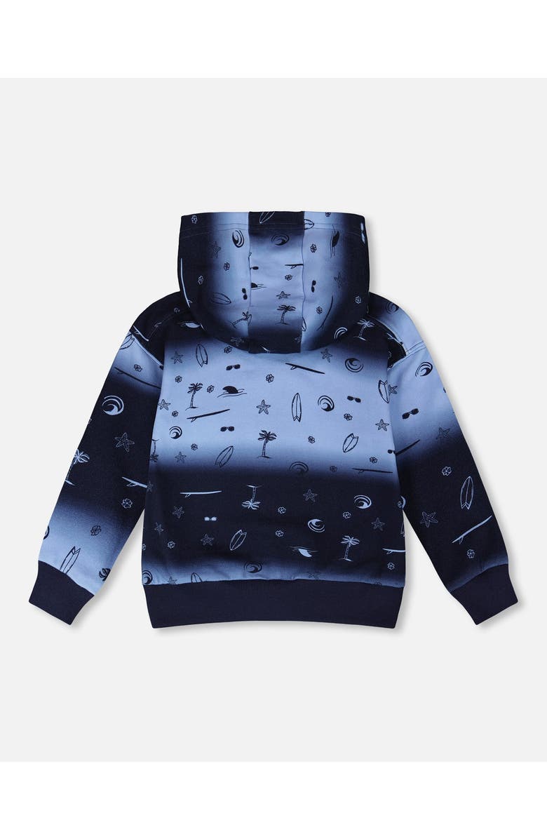 Deux par Deux Long Sleeve Front Pouch Pocket Hooded French Terry Cardigan, Alternate, color, Blue Gradient