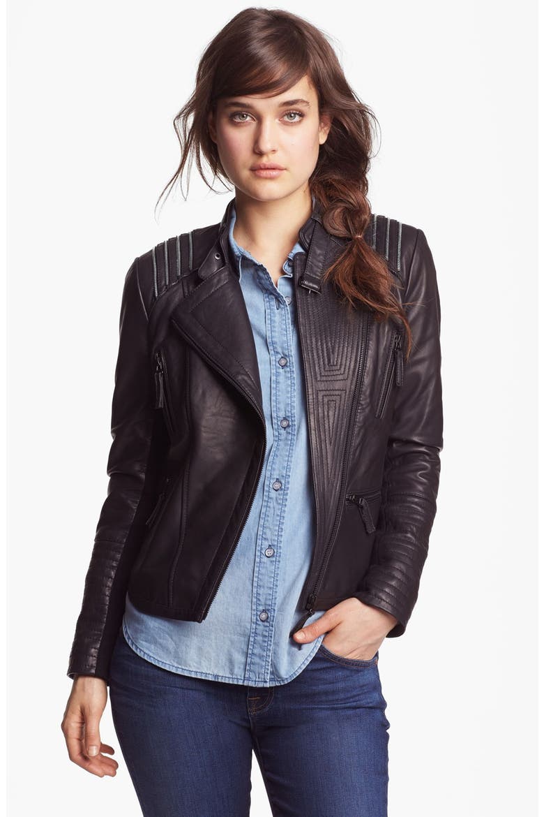 Asymmetrical Leather Moto Jacket, Main, color, BLACK