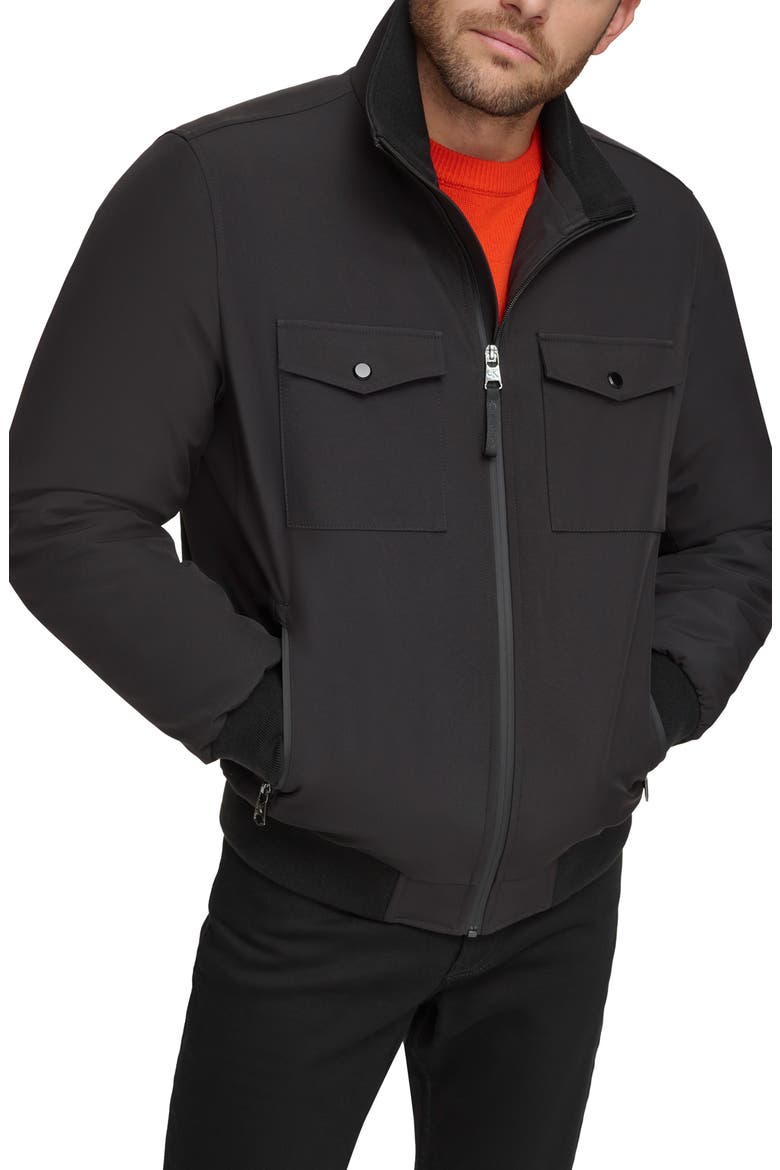 Water Resistant Flextech Stretch Bomber Jacket, Main, color, BLACK