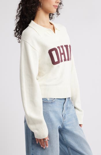 Preppy Jacquard Johnny Collar Sweater