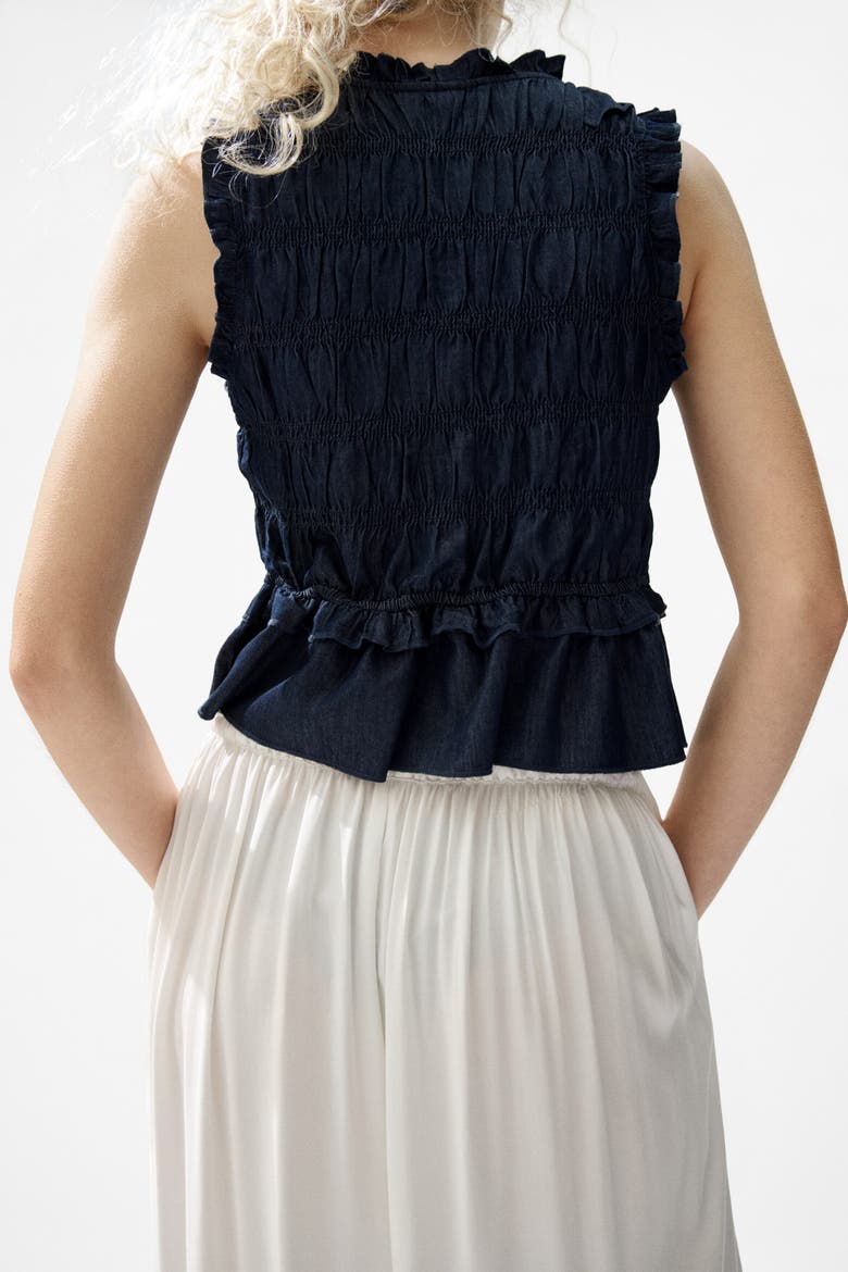 Smocked Denim Top, Alternate, color, Dark denim blue