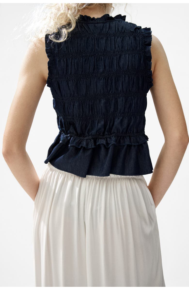 H&M Smocked Denim Top, Alternate, color, Dark Denim Blue
