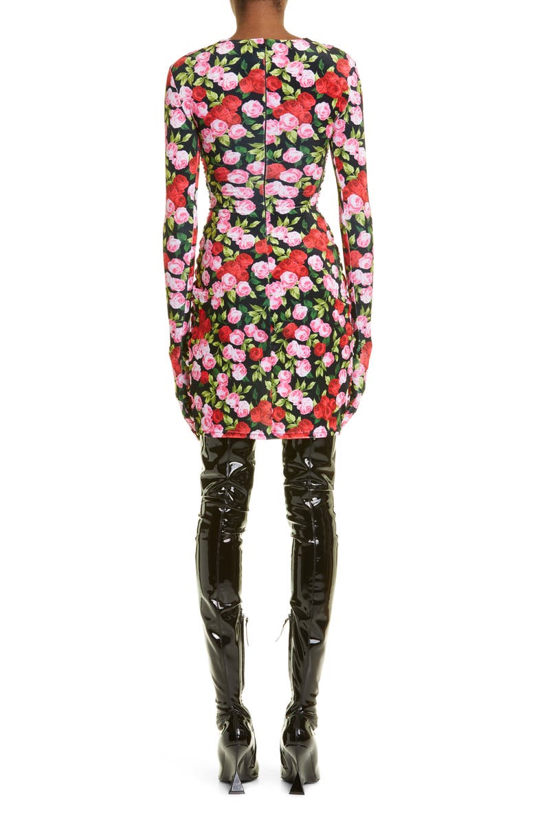 Richard Quinn Floral Glove Sleeve Ruched Velour Minidress, Alternate, color, 