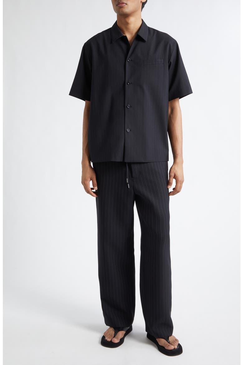 Chalk Stripe Short Sleeve Shirt, Alternate, color, BLACK