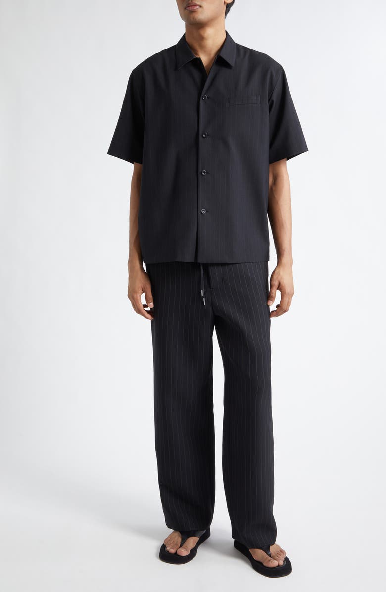 Sacai Chalk Stripe Short Sleeve Shirt, Alternate, color, Black
