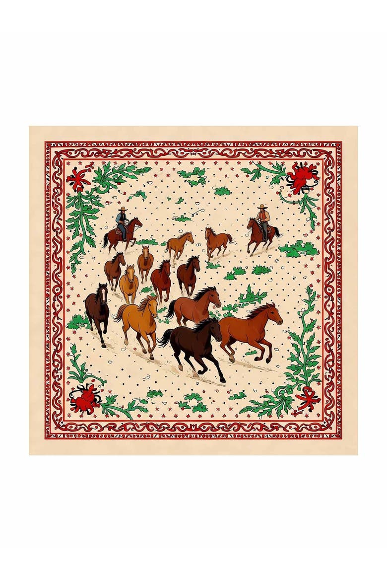 Pure Silk Horse Herd Square Scarf, Main, color, Yellow