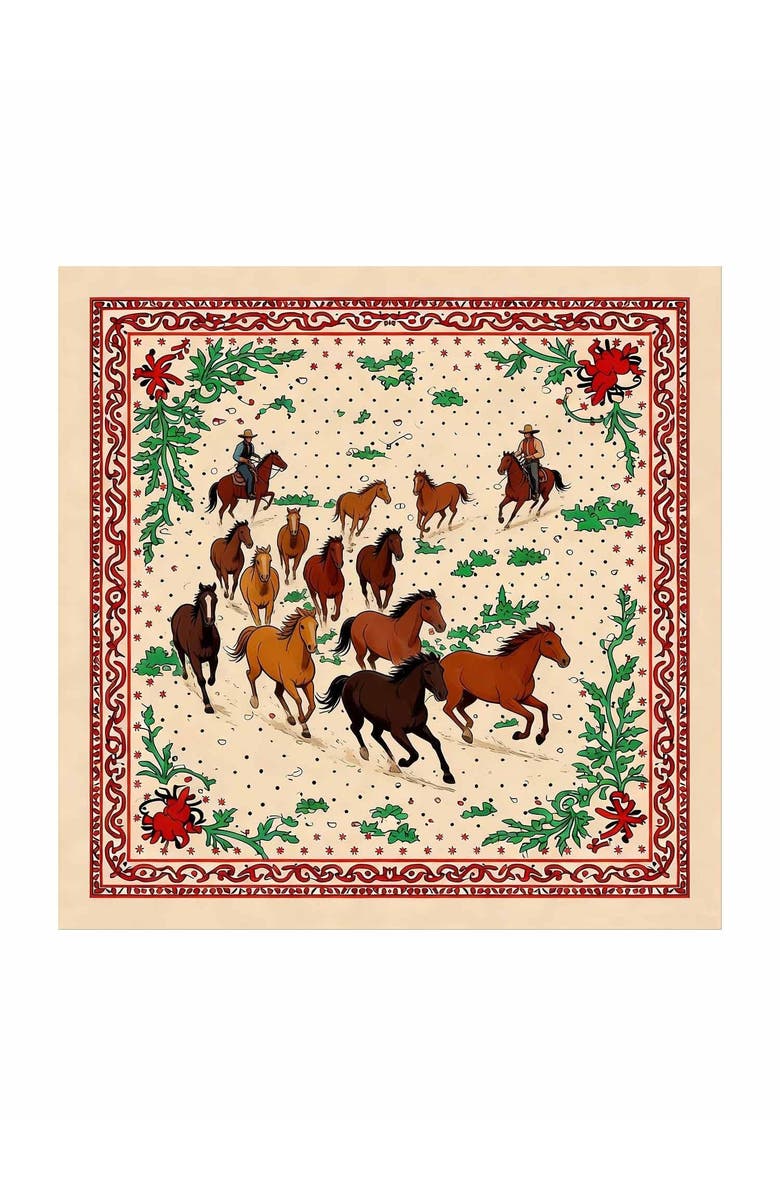 SILKSILKY Pure Silk Horse Herd Square Scarf, Main, color, Yellow