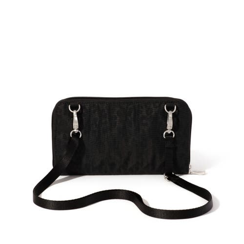 Baggallini Rfid Phone Wallet Crossbody Bag In Black Cheetah Emboss