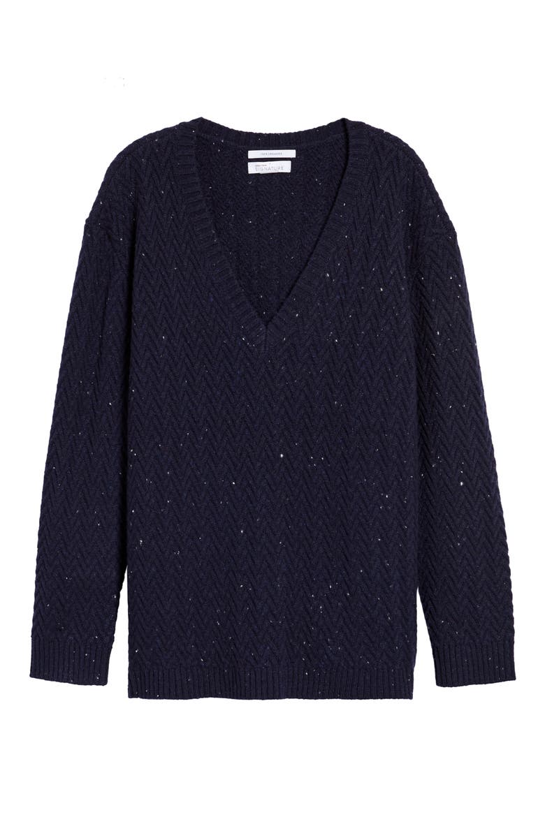 Chevron Knit Cashmere Sweater, Alternate, color, NAVY NEP