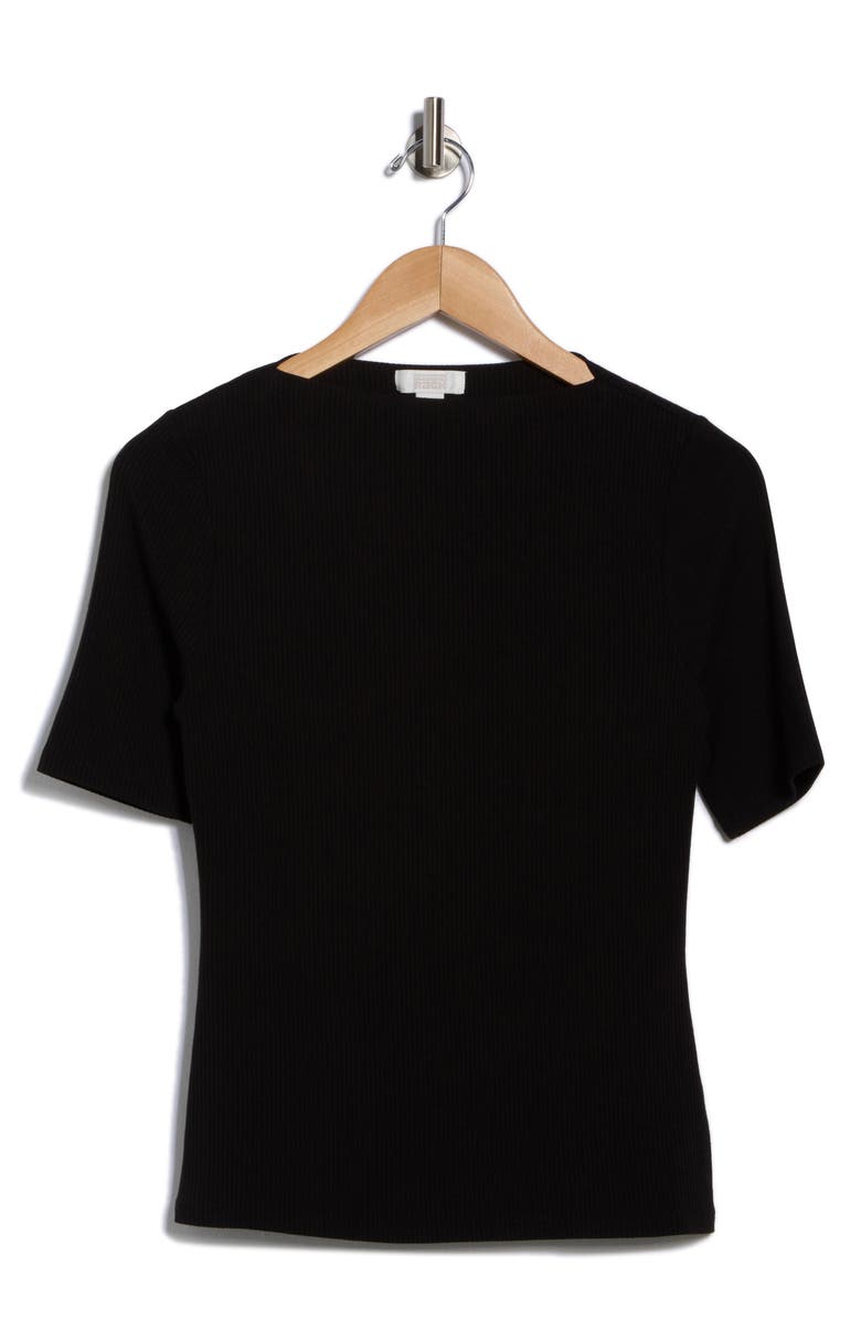 NORDSTROM RACK Boat Neck Ribbed T-Shirt, Alternate, color, Black