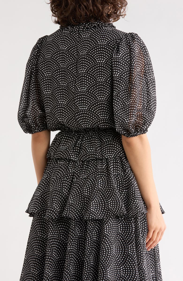 T Tahari Ruffle Mock Neck Top, Alternate, color, Black/ Ivory Scalloped Dots