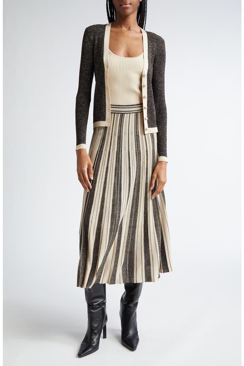 Metallic Rib Cardigan, Alternate, color, BLACK/ GOLD