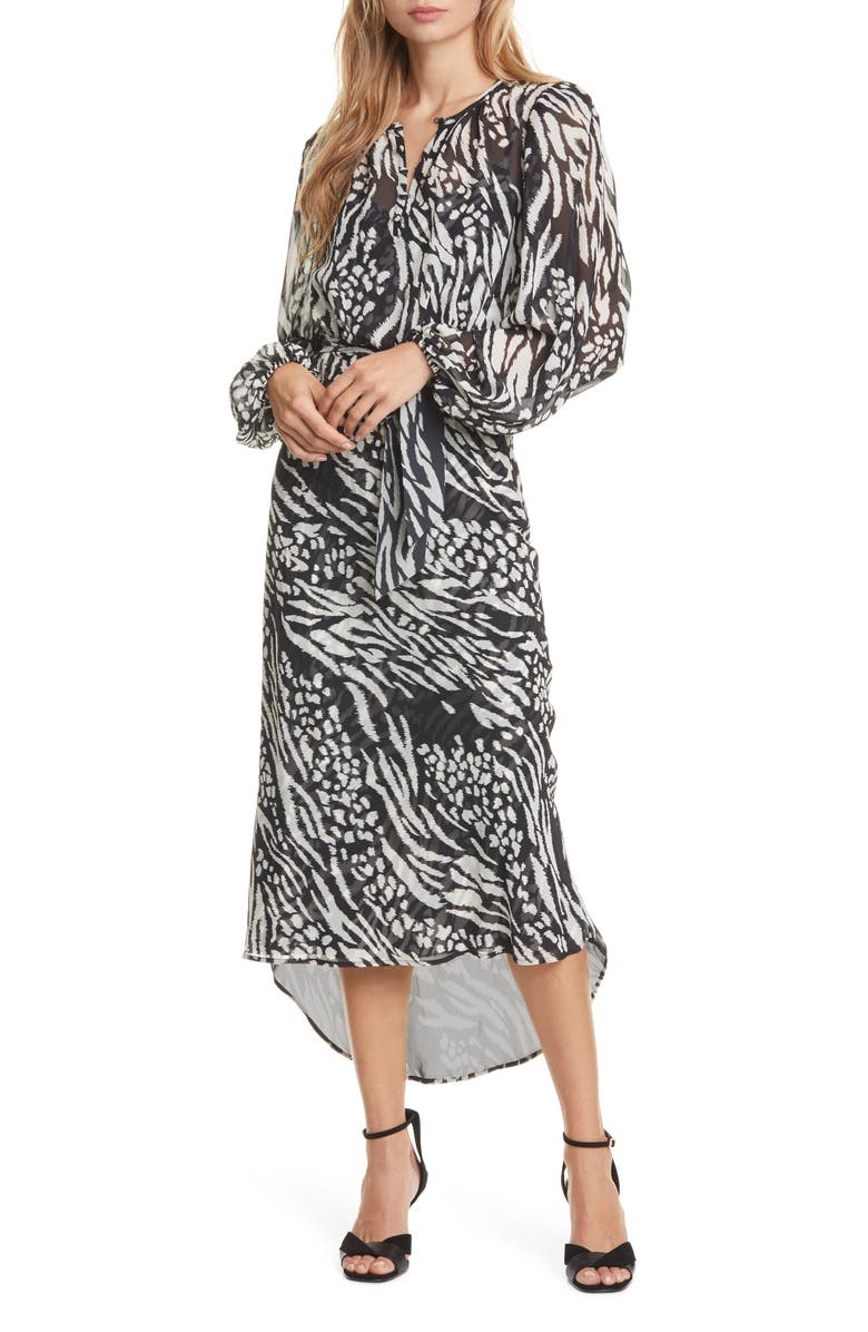 Veronica Beard Mavis Stripe & Spot Print Long Sleeve Silk Dress, Main, color, 