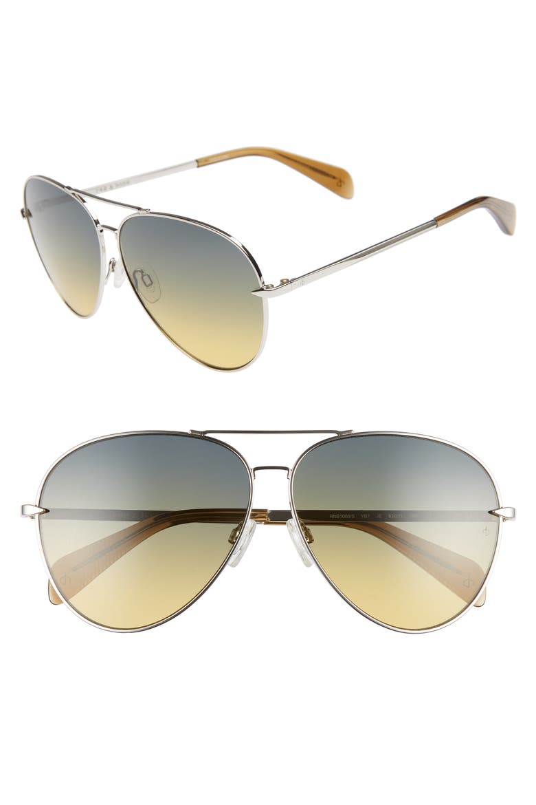 63mm Oversize Aviator Sunglasses, Main, color, SILVER