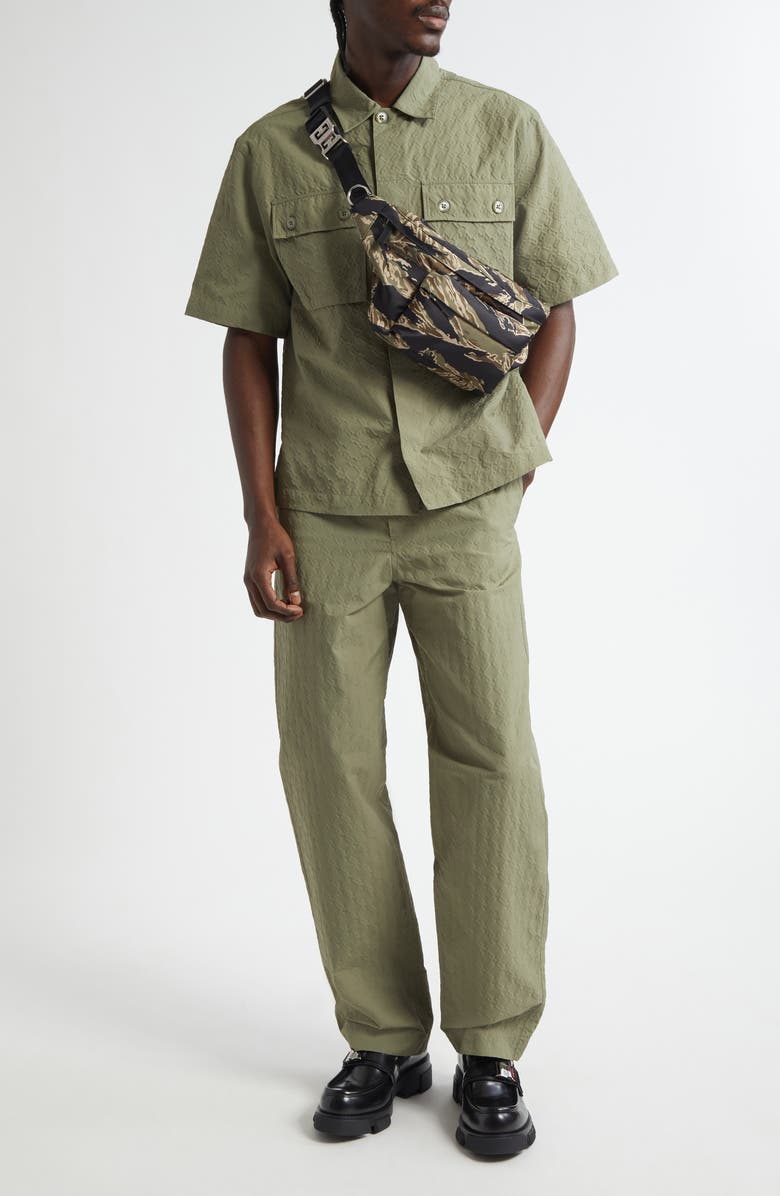 Givenchy Boxy Monogram 72 Embossed Short Sleeve Button-Up Shirt, Alternate, color, Almond Green