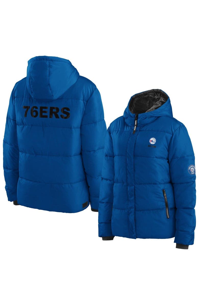 WEAR by Erin Andrews Women's WEAR by Erin Andrews Royal Philadelphia 76ers Plush Puffer Full-Zip Jacket, Main, color, Royal