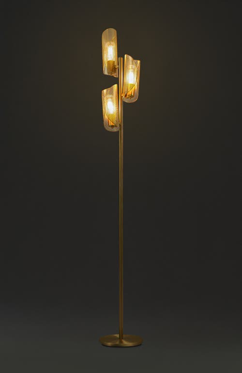 Brightech Lyra 71' Mid-century Modern Led Floor Lamp With Metal Cylinder Shades In Antique Brass