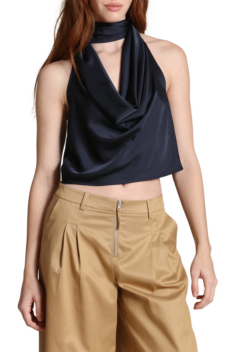 Satin Halter Top, Main, color, NAVY